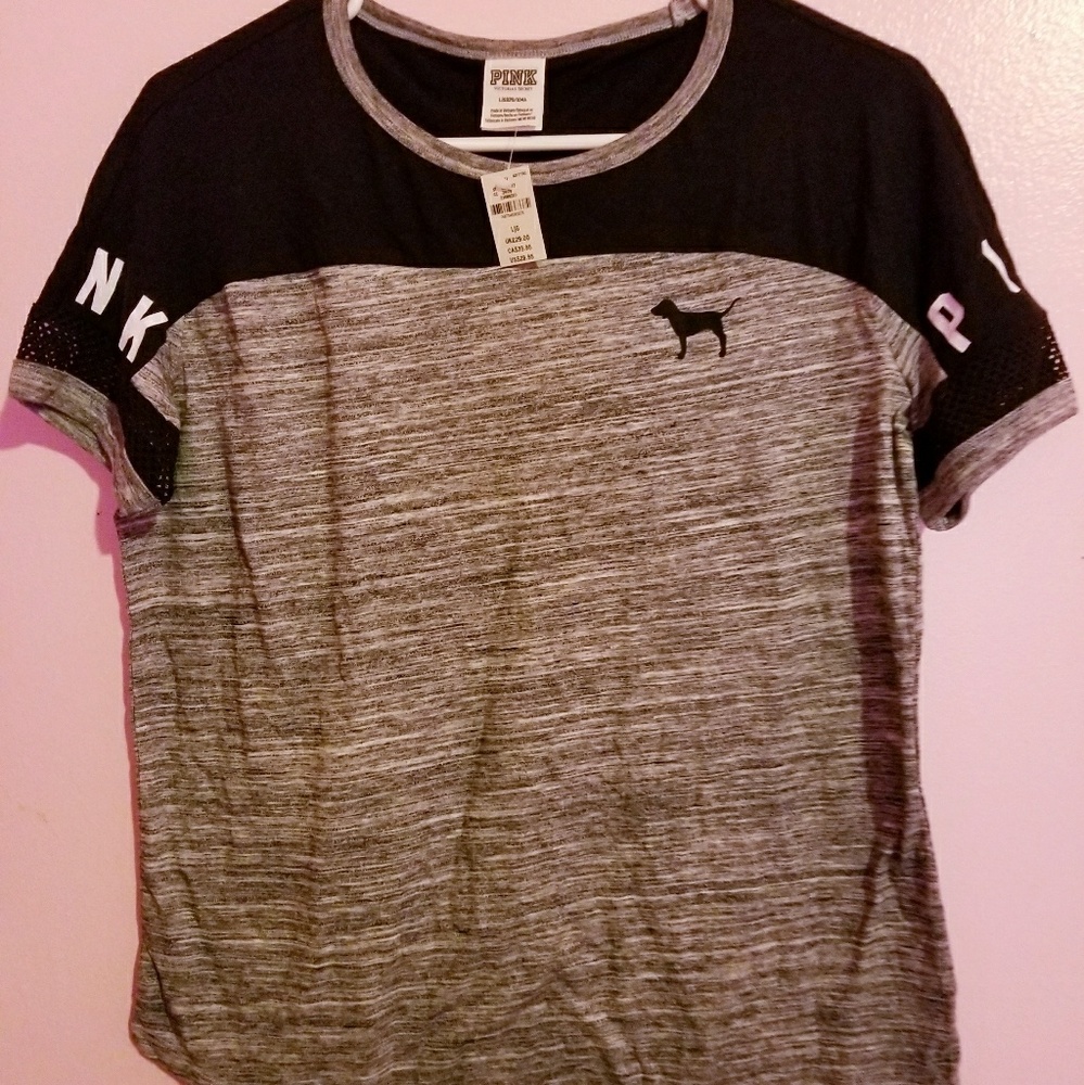 PINK black and grey tee